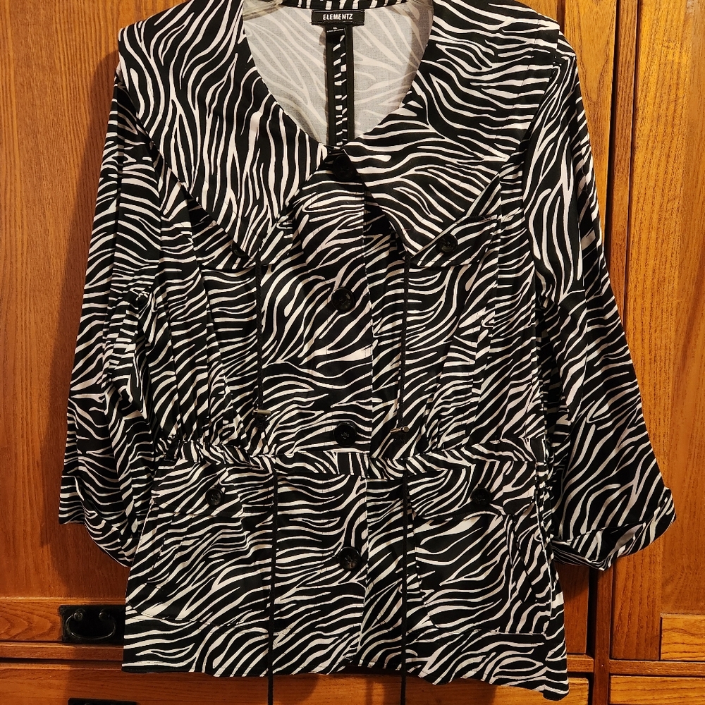 Elementz Zebra Print Wind Jacket Women's  XL Button Down EUC